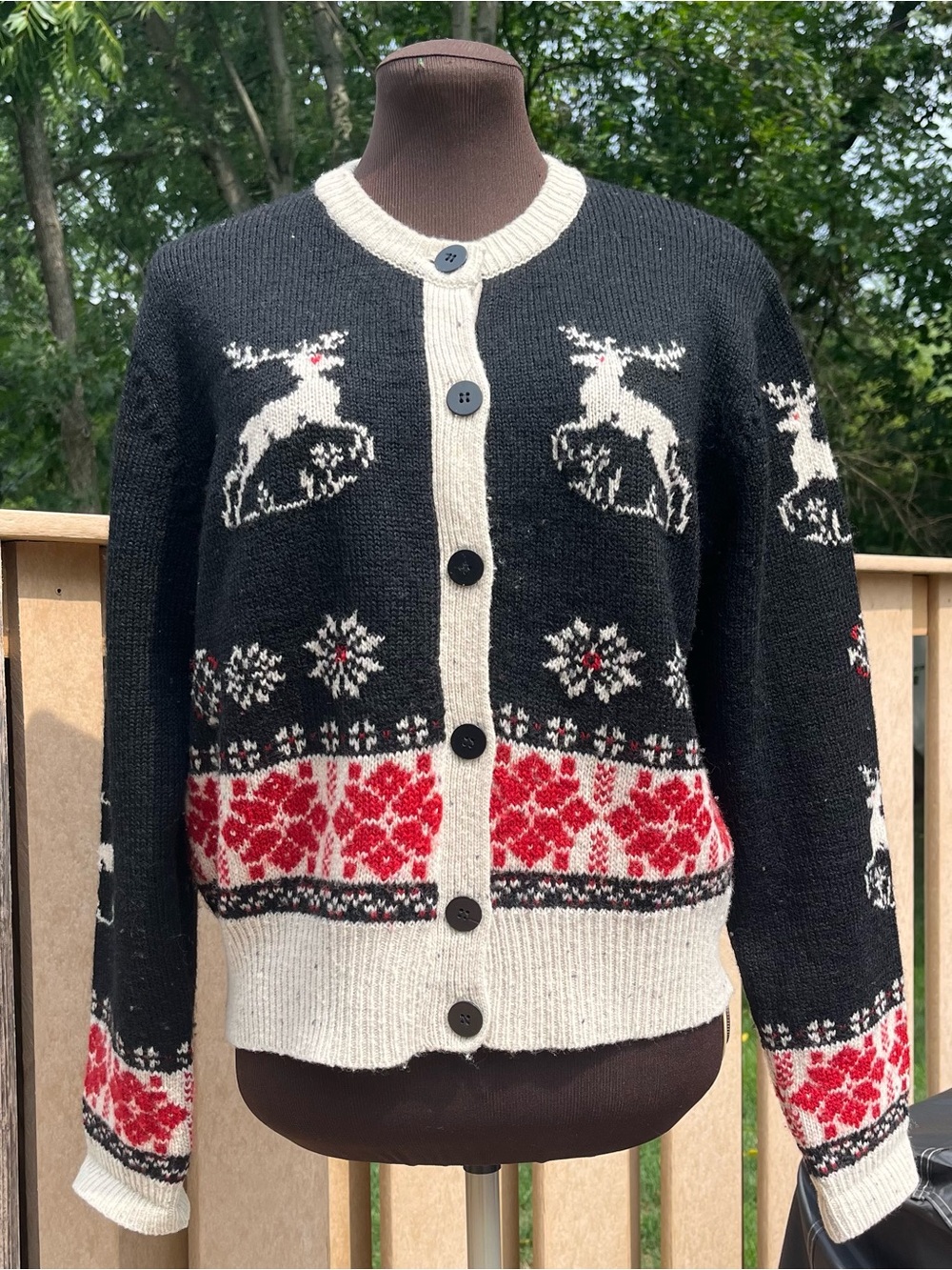 Vtg Squaw Valley Lambswool Fair Isle Knit Cardigan Sweater Sz PL Holiday Cottage